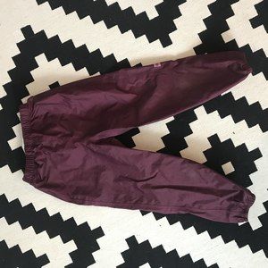 Burgundy MEC rain pants, size 5